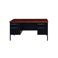 Alera Double Pedestal Steel Desk, 60" x 30" x 29.5", Mocha/Black, Black Legs (ALEHSD6030BM)