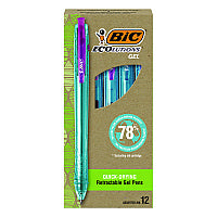 BIC Ecolutions Gel Pen, Retractable, Medium 1 mm, Assorted Ink, Blue Barrel, 12/Pack (RGLE11AST)