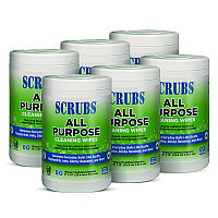 SCRUBS All Purpose Cleaning Wipes, 9 x 12, Citrus Scent, White, 80 Wipes/Canister, 6 Canisters/Carton (96580)