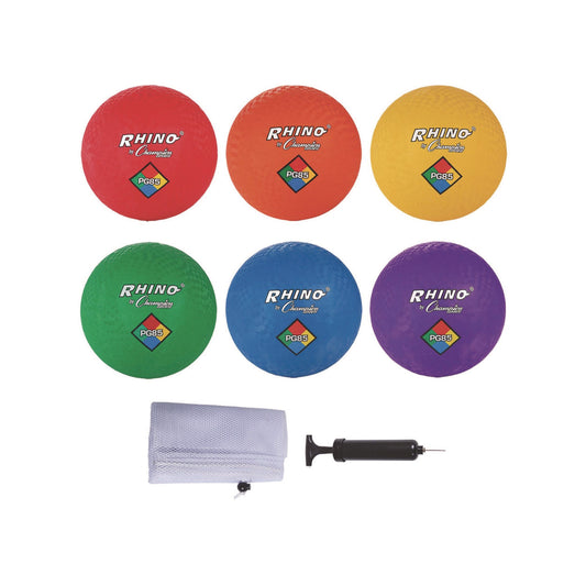 Champion Sports 8.5" Playground Ball Set with Pump, Assorted Colors, 6/Set (PG85XSET)