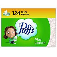 Puffs Plus Lotion Facial Tissue, 2-Ply, White, 124 Sheets/Box, 24 Boxes/Carton (39346)
