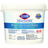 Clorox Healthcare Bleach Germicidal Wipes, 1-Ply, 12 x 12, Unscented, White, 110/Bucket (30358)