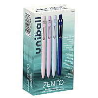 uni-ball Zento Gel Pen, Retractable, Medium 0.7 mm, Black Ink, Coastal/Fog/Ivory/Lavender Barrel Colors, Dozen (70663)