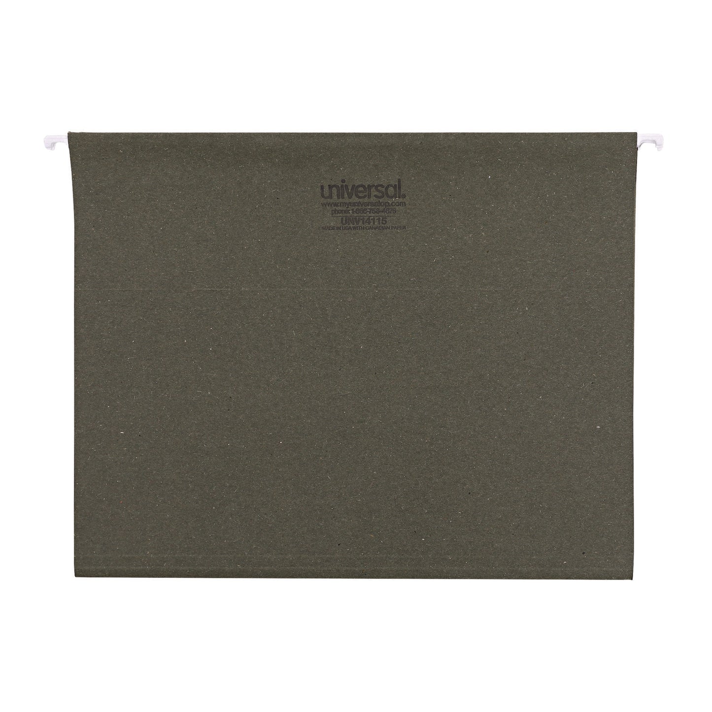 Universal Hanging File Folders, Letter Size, 1/5-Cut Tabs, Standard Green, 25/Box (UNV14115)
