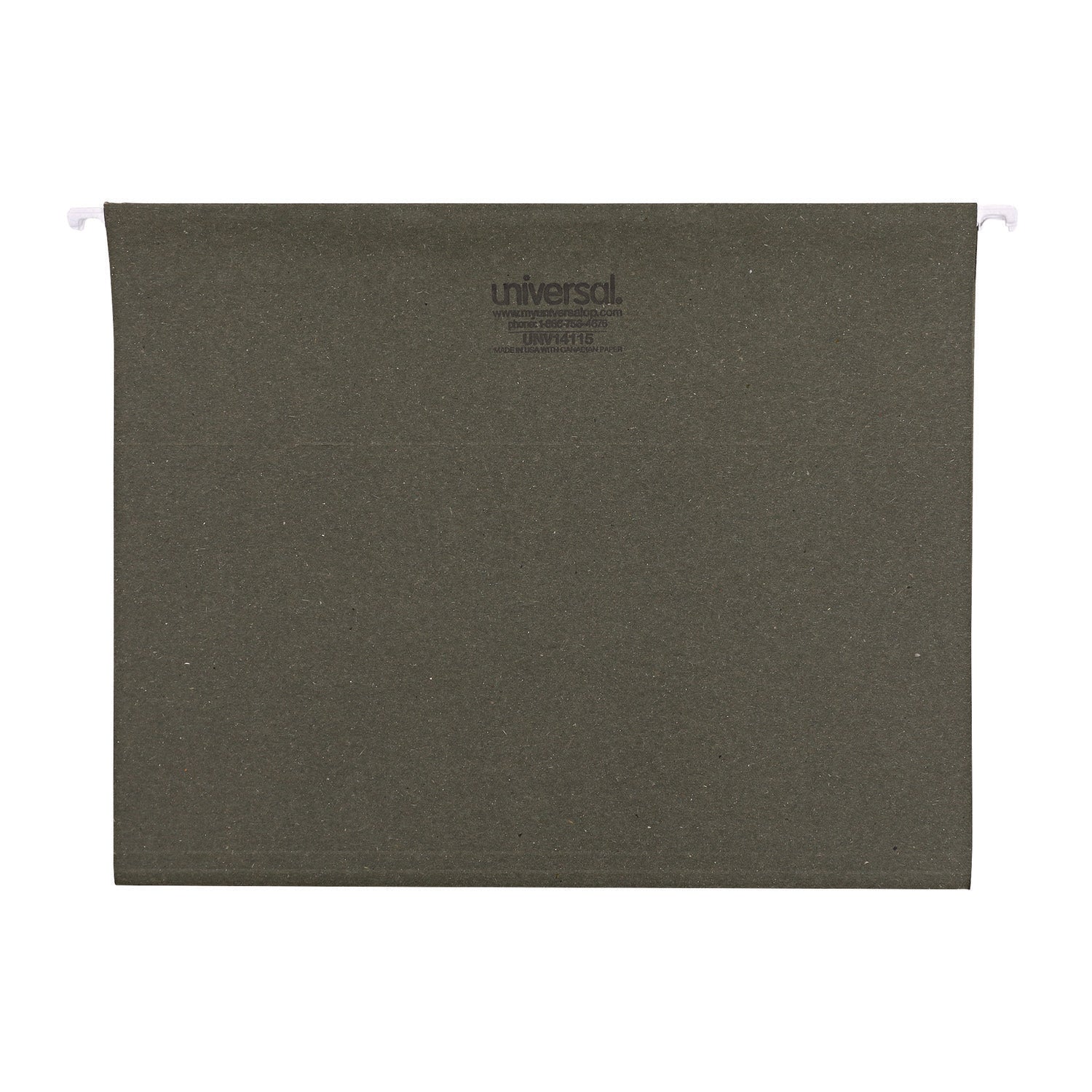 Universal Hanging File Folders, Letter Size, 1/5-Cut Tabs, Standard Green, 25/Box (UNV14115)