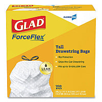 Glad Tall Kitchen Drawstring Trash Bags, 13 gal, 24" x 27.38", Gray, 100/Box (78526)