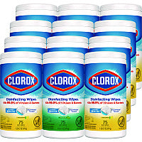 Clorox Disinfecting Wipes, 1-Ply, 7 x 8, Fresh Scent/Citrus Blend, White, 75/Canister, 3/Pack, 4 Packs/Carton (30208)