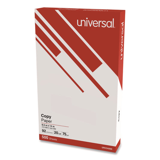 Universal Legal Size Copy Paper, 92 Bright, 20 lb Bond Weight, 8.5 x 14, White, 500 Sheets/Ream (UNV24200RM)