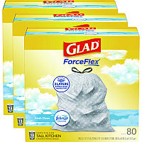 Glad ForceFlex Kitchen Drawstring Trash Bags, 13 gal, Fresh Clean Scent, 24" x 27.38", White, 80 Bags/Box, 3 Boxes/Carton (78899)