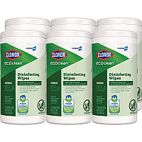 Clorox EcoClean Disinfecting Wipes, 1-Ply, 8 x 7, Unscented, White, 6/Carton (60605CT)