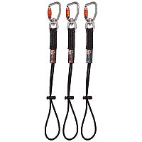 ergodyne Squids 3714 Elastic Tool Tail Lanyard w/Carabiner and Cinch Loop, 10 lb Max Working Capacity, 15" Long, Black, 3/Pack (19766)