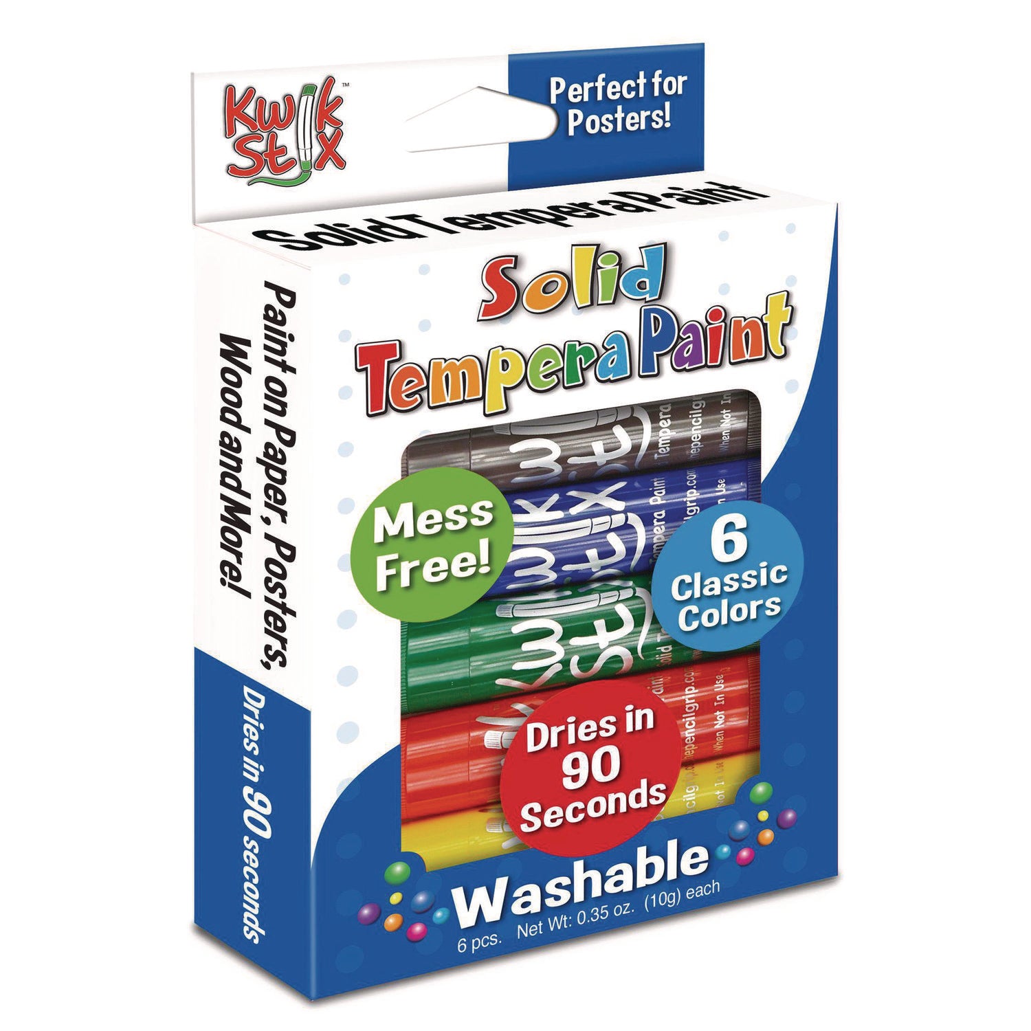 The Pencil Grip Kwik Stix Tempera Paint Set, 0.7" x 3.5", Assorted, 6 Sticks/Pack, 24 Packs/Carton (60124)