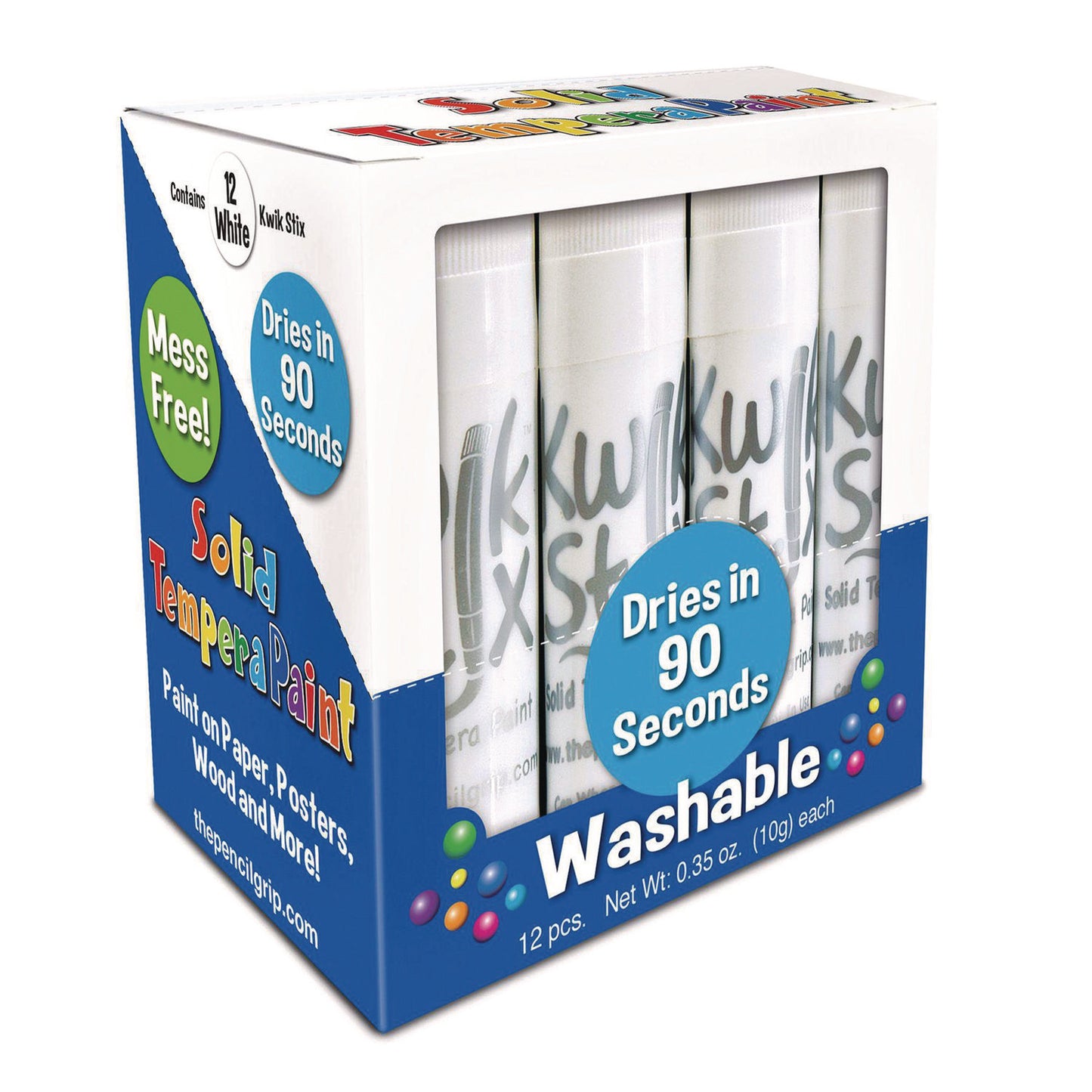 The Pencil Grip Kwik Stix Single Color Pack, 0.7" x 3.5", White, 12/Pack, 12 Packs/Carton (6009012)