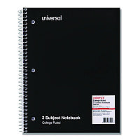 Universal Wirebound Notebook, 3-Subject, Medium/College Rule, Black Cover, (120) 11 x 8.5 Sheets (UNV66400)