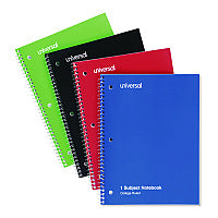 Universal Wirebound Notebook, 1-Subject, Medium/College Rule, Assorted Cover Colors, (70) 10.5 x 8 Sheets, 4/Pack (UNV66614)