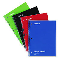 Universal Wirebound Notebook, 1-Subject, Wide/Legal Rule, Assorted Cover Colors, (70) 10.5 x 8 Sheets, 4/Pack (UNV66624)