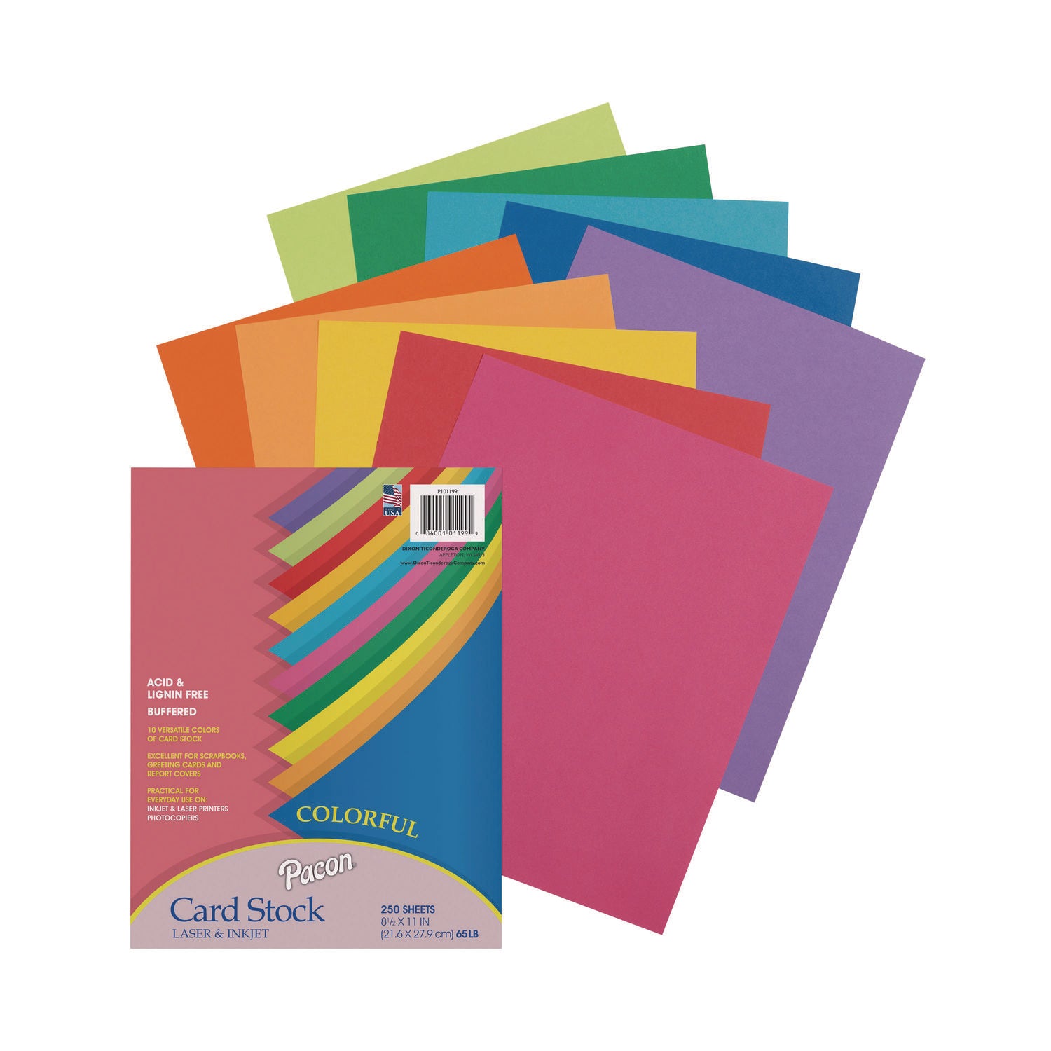 Pacon Array Card Stock, 65 lb Cover Weight, 8.5 x 11, Assorted Lively Colors, 250/Pack (101199)