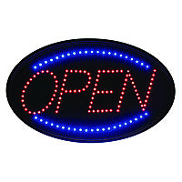 Alpine LED Oval Open Sign, 23 x 14, Black Frame, Blue/Red Graphics (ALP49702)