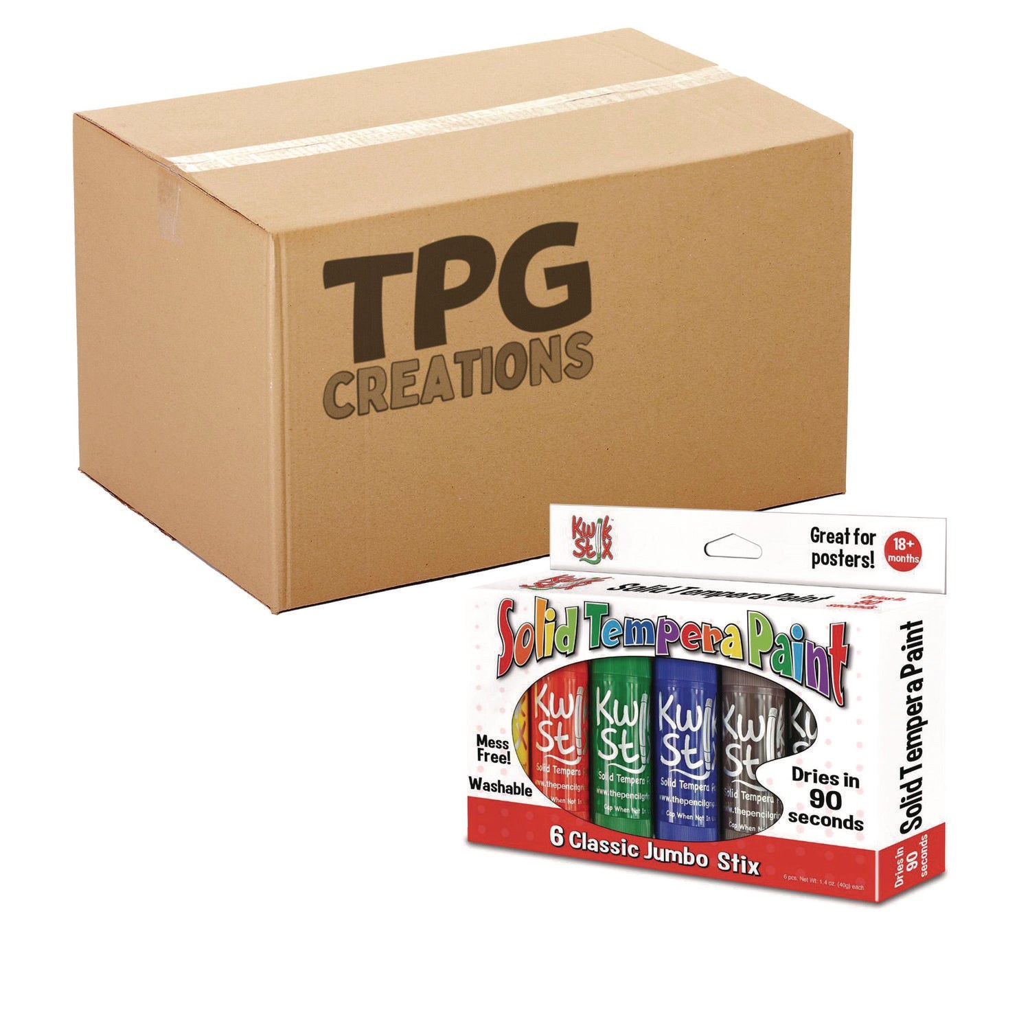 The Pencil Grip Kwik Stick Tempera Paint, 6 Assorted Classic Colors, 6/Pack, 12 Packs/Carton (64612)