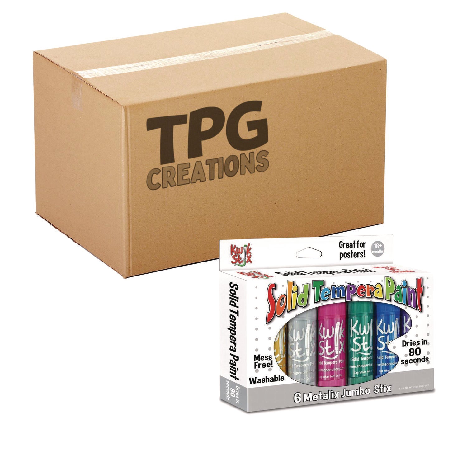 The Pencil Grip Kwik Stick Tempera Paint, 6 Assorted Metallic Colors, 6/Pack, 12 Packs/Carton (64712)