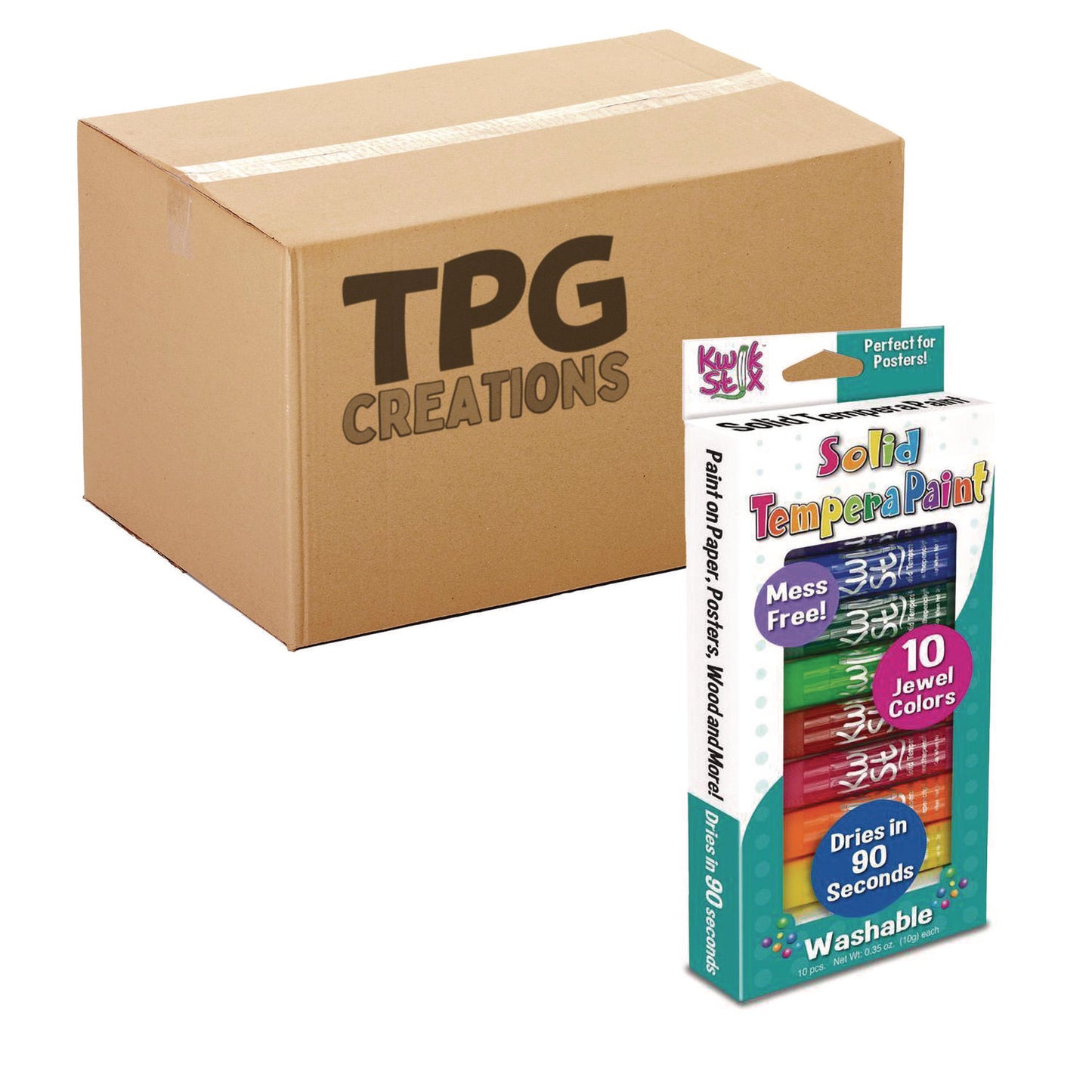 The Pencil Grip Kwik Stix Tempera Paint Set, 10 Assorted Jewel Tones Colors, 10/Pack, 12 Packs/Carton (67812)