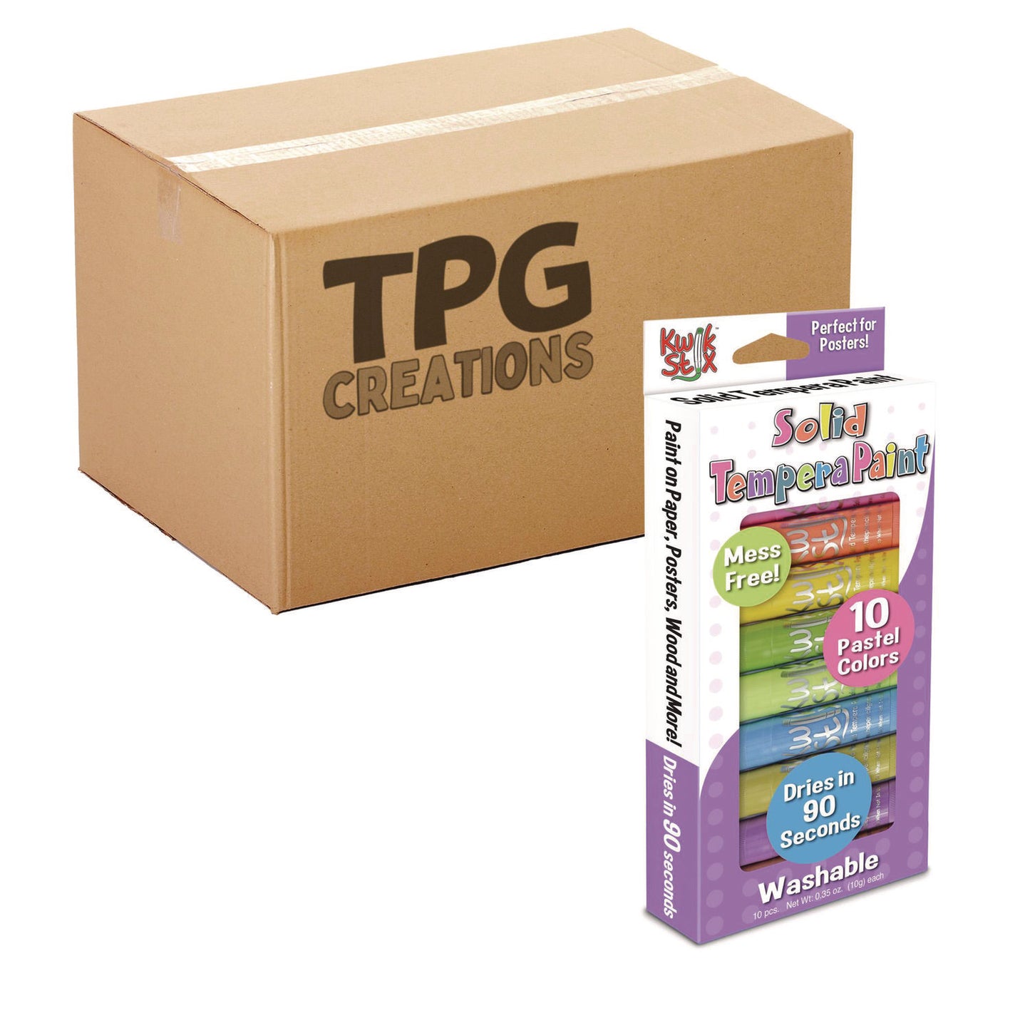 The Pencil Grip Kwik Stix Tempera Paint Set, 10 Assorted Pastel Colors, 10/Set, 12 Sets/Carton (68012)