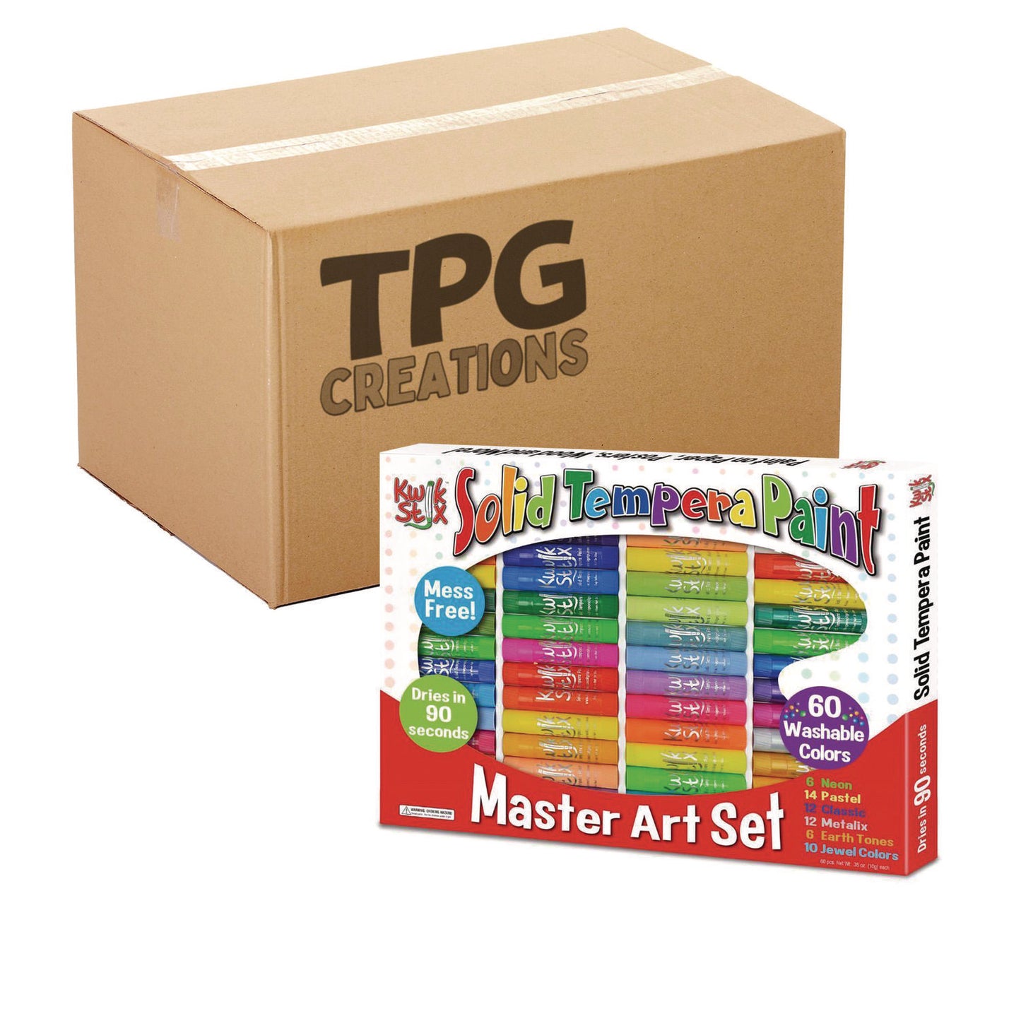 The Pencil Grip Kwik Stix Tempera Paint Set, 60 Assorted Colors, 60/Pack, 3 Packs/Carton (69003)