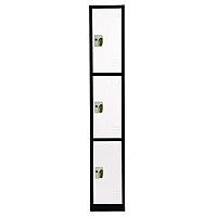 AdirOffice Steel Storage Locker, 3 Compartment, 12 x 12 x 72, Black Body/White Doors (I629203BW)