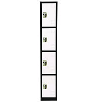 AdirOffice Steel Storage Locker, 4 Compartment, 12 x 12 x 72, Black Body/White Doors (I629204BW)