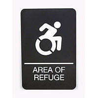 Ada Sign, Area Of Refuge, 6 X 9, Black Face, White Graphics