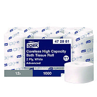 Tork(R) Advanced Coreless High Capacity Toilet Paper, 2-Ply, White, 1,000 Sheets/Roll, 12 Rolls/Carton (472881)