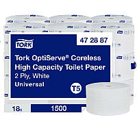 Tork(R) OptiServe High-Capacity Coreless Toilet Paper, 2-Ply, White, 1,500 Sheets, 18 Rolls/Carton (472887)