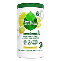 Seventh Generation Multi-Surface Wipes, 7 x 7, Lemon Zest, White, 70 Wipes/Canister, 6/Carton (69657417)