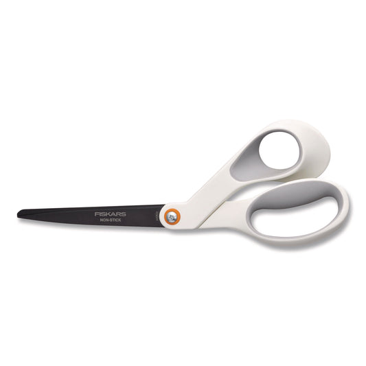 Fiskars Premier SoftGrip Nonstick Scissors, 9.75" Long, 8" Cut Length, Offset White Handle (1069764)