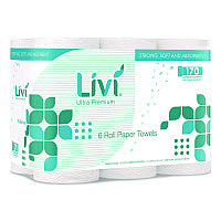 Livi Ultra Premium Kitchen Roll Towel, 2-Ply, 5" x 11", White, 6 Rolls/Pack, 4 Packs/Carton (492101)