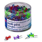Officemate Push Pins, Assorted Plastic Head, 0.5" Pin, 200/Pack (614312)