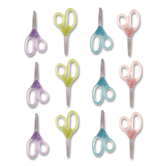 Westcott Jellies Kids Scissors, 5" Long, Straight Assorted Handle Colors, 12/Pack (67548)