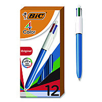 BIC 4-Color Multi-Color Ballpoint Pen, Retractable, Medium 1 mm, Black/Blue/Green/Red Ink, Blue/White Barrel, 12/Box (MM11AST)