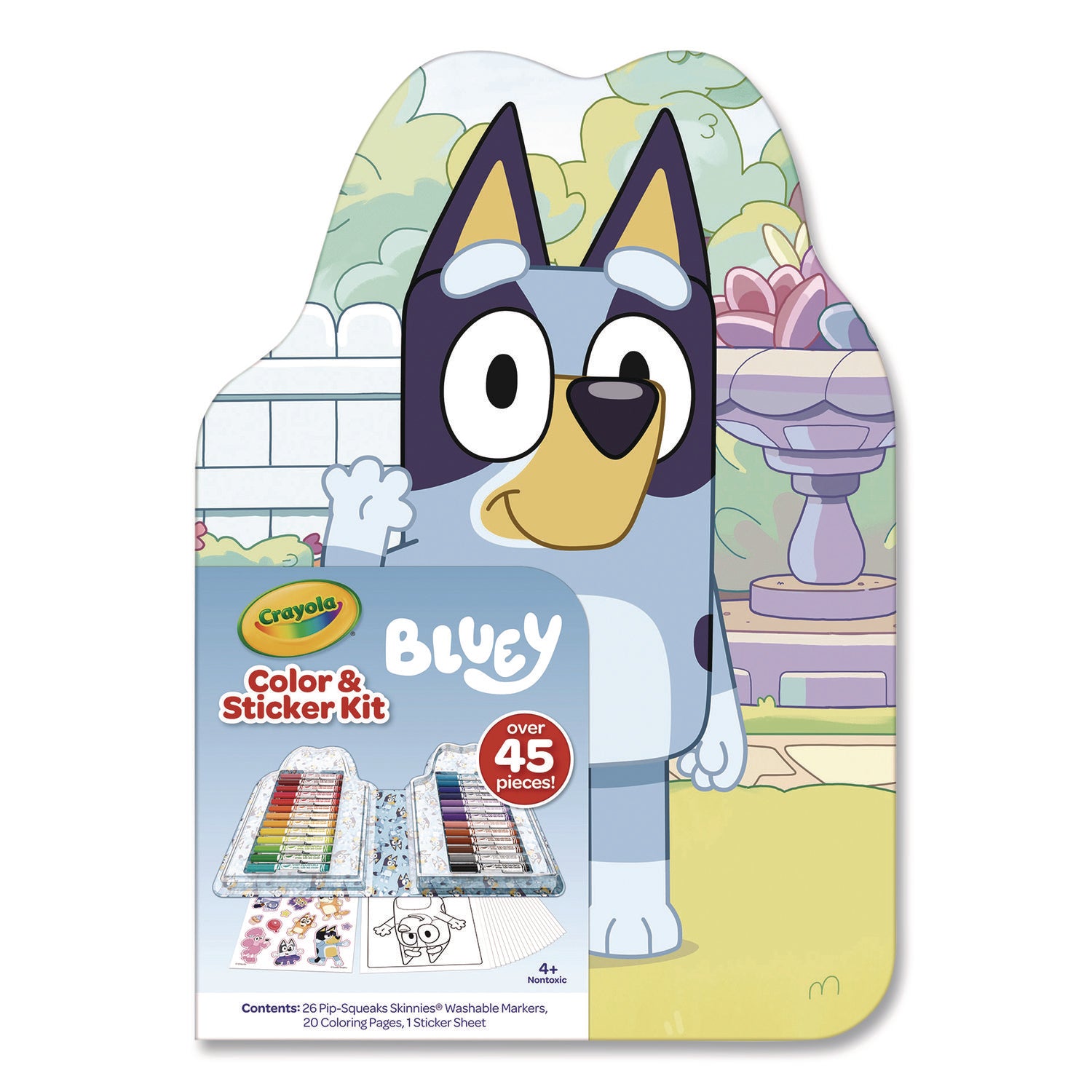 Crayola Bluey Color and Sticker Kit, (26) Pip-Squeaks Skinnies Washable Markers, (20) Coloring Pages, (1) Sticker Sheet (41235)