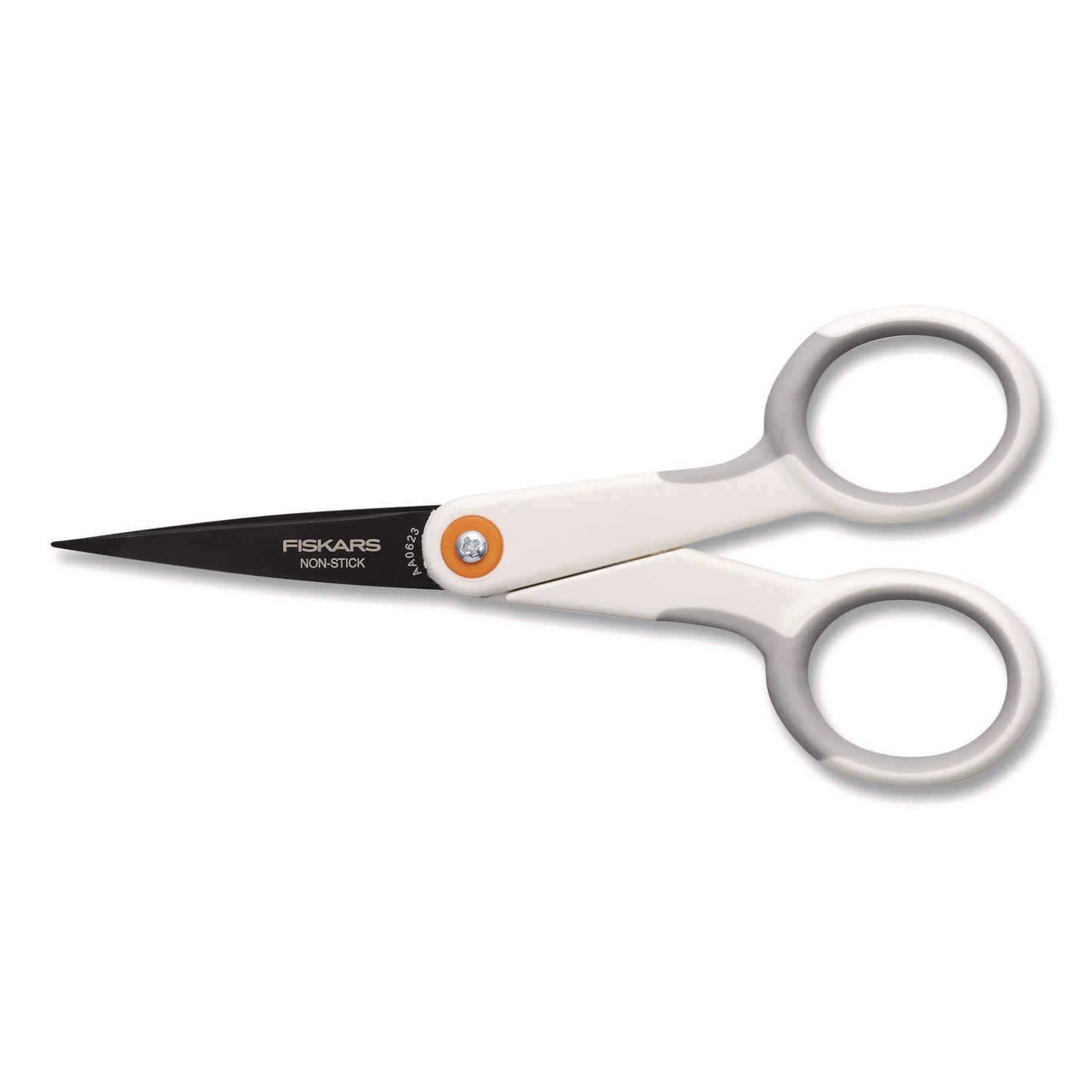 Fiskars SoftGrip Nonstick Scissors, 5" Long, Straight White/Gray Handle (1069763)