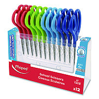 Maped Helix Essential Blunt School Scissors School Pack, Rounded Tip, 5.35" Long, 2" Cut Length, Straight Assorted Handle, Dozen (480149)
