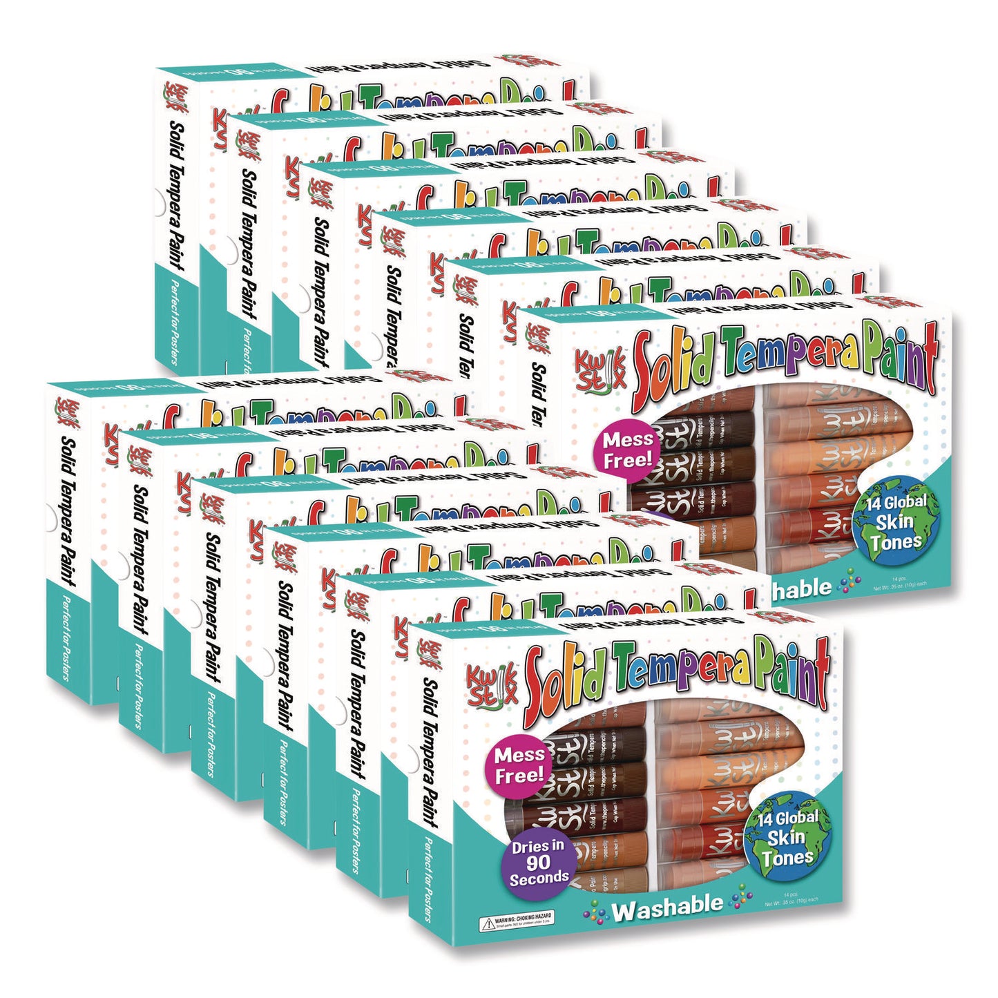 The Pencil Grip Kwik Stick Tempera Paint, 0.7" x 3.5", Assorted Skintones, 14 Sticks/Pack, 12 Packs/Carton (67212)