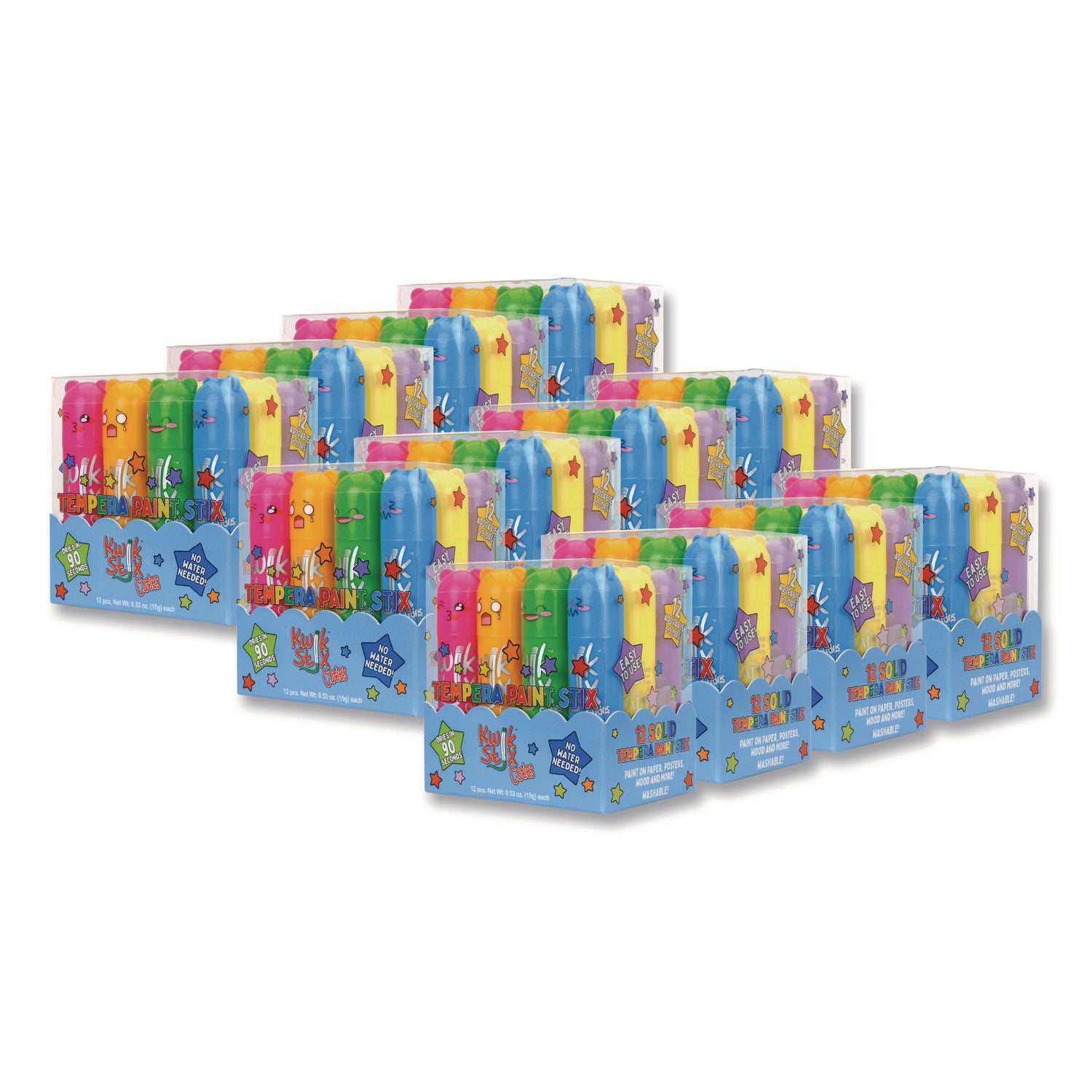 The Pencil Grip Kwik Stick Tempera Paint, 4" x 1", Assorted Colors, 12/Pack, 12 Packs/Carton (68412)