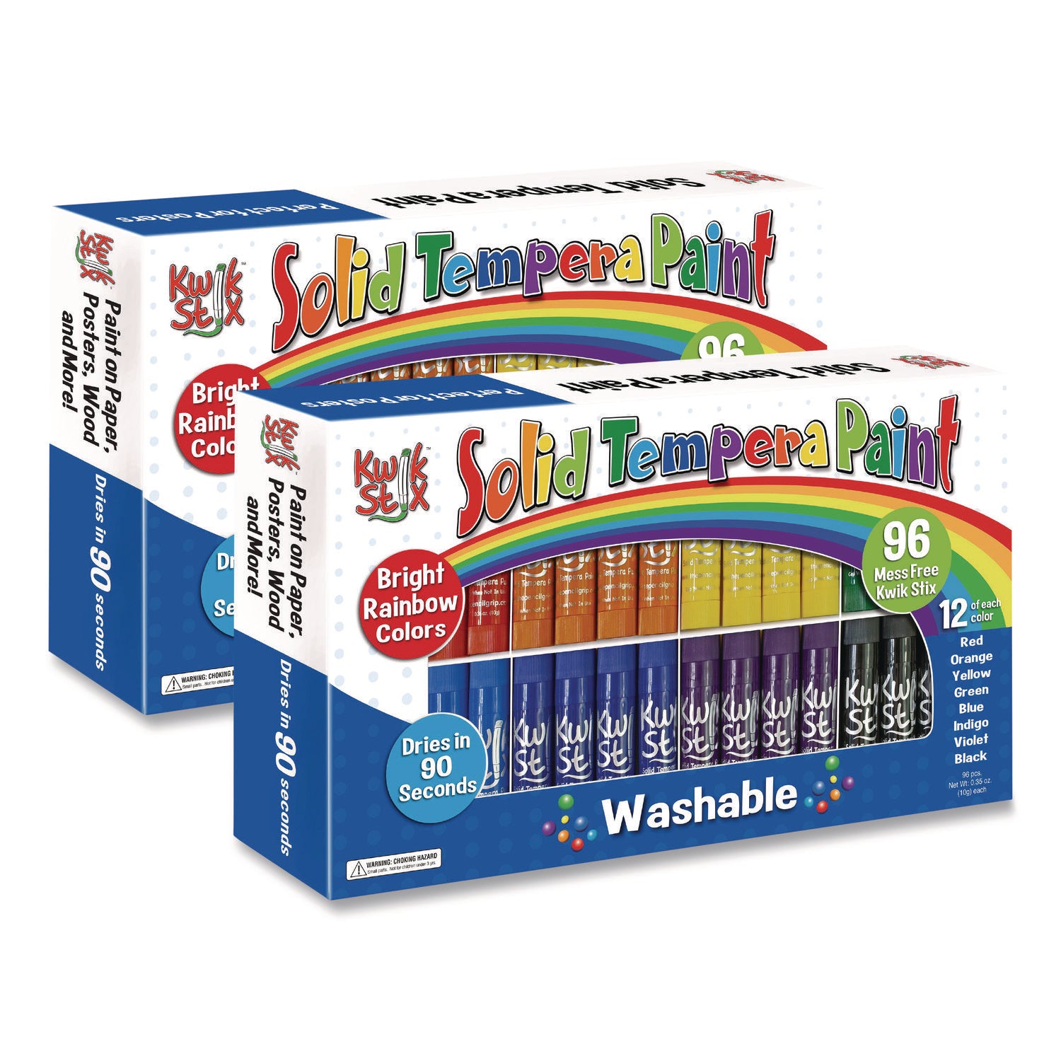 The Pencil Grip Kwik Stix Tempera Paint Set, 8 Assorted Colors, 96 Paint Sticks/Pack, 2 Packs/Carton (69802)