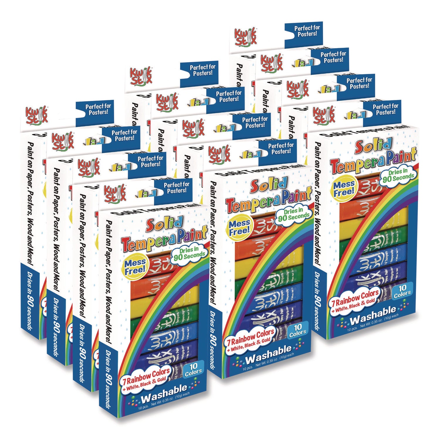 The Pencil Grip Kwik Stix Tempera Paint Set, 10 Assorted Colors, 10 Paint Sticks/Pack, 12 Packs/Carton (69912)