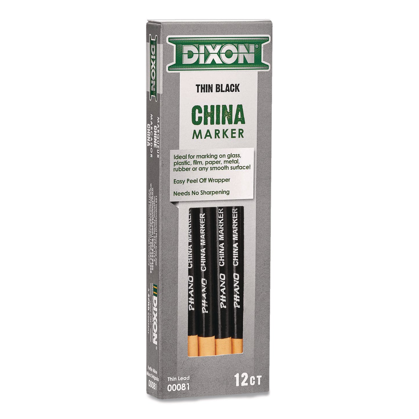 Dixon China Marker, Black, Thin Lead, 12/Pack (000810002)