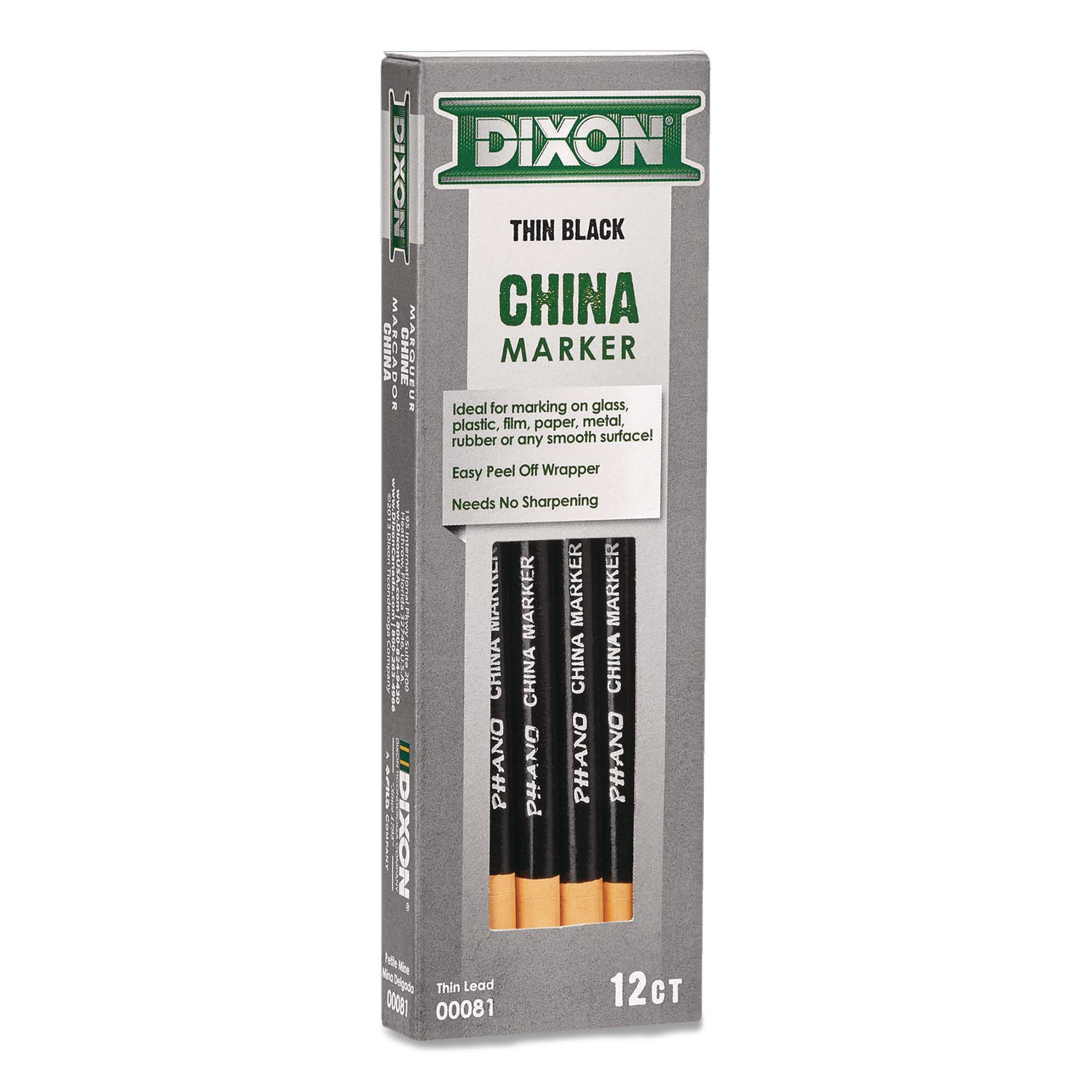 Dixon China Marker, Black, Thin Lead, 12/Pack (000810002)