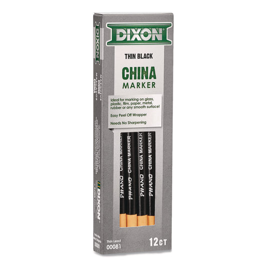 Dixon China Marker, Black, Thin Lead, 12/Pack (000810002)