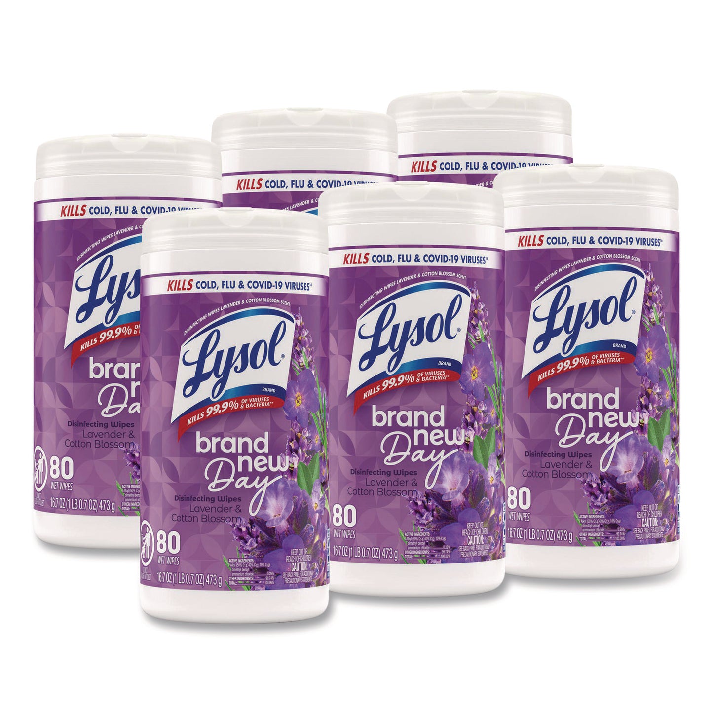 Lysol(R) Disinfecting Wipes, 7 x 7.25, Lavender, White, 80 Wipes, 6 Canisters (56264CT)
