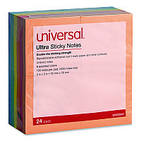 Ultra Sticky Note Pads, 3" x 3", Assorted, 100 Sheets/Pad, 24 Pads/Pack